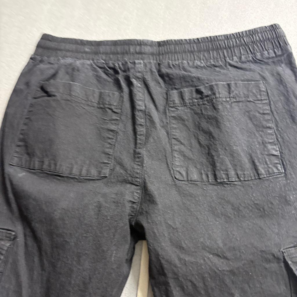 CDMG & Co Mens Cargo Pants Large Black Cotton Drawstring Elastic Waist Casual