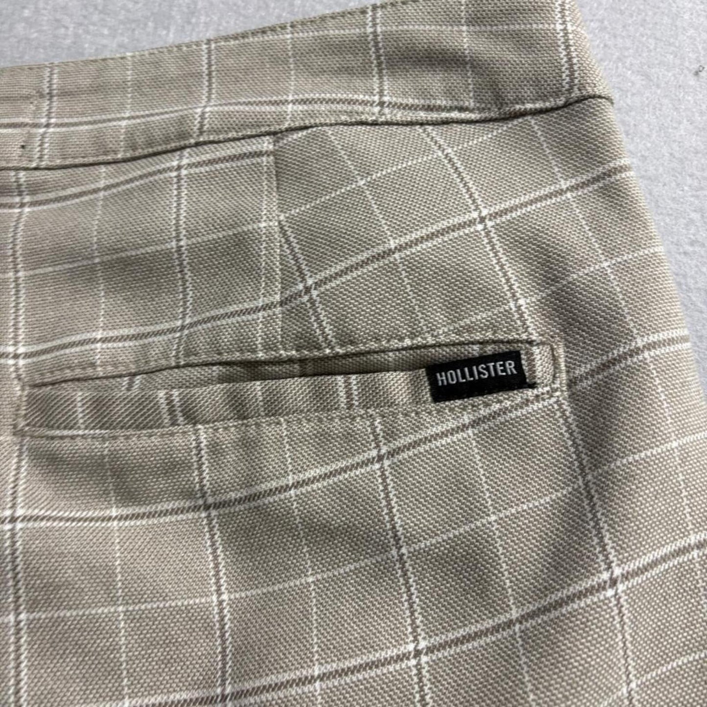 Hollister Epic Flex Skinny Chino Pants Mens 32x34 Beige Plaid Check Trousers