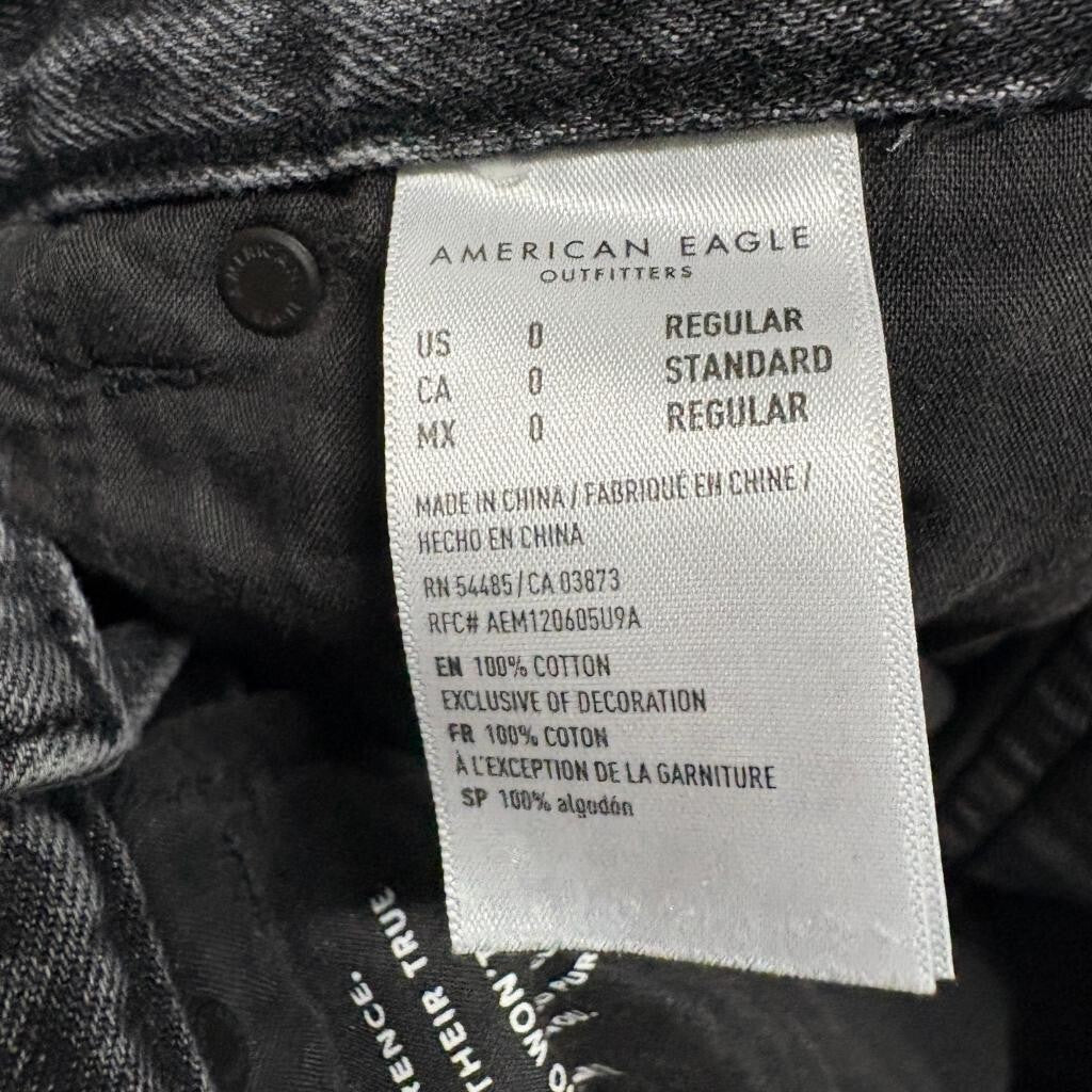 American Eagle Mom Jeans Womens Size 0 Gray Denim Distressed Ripped High Rise