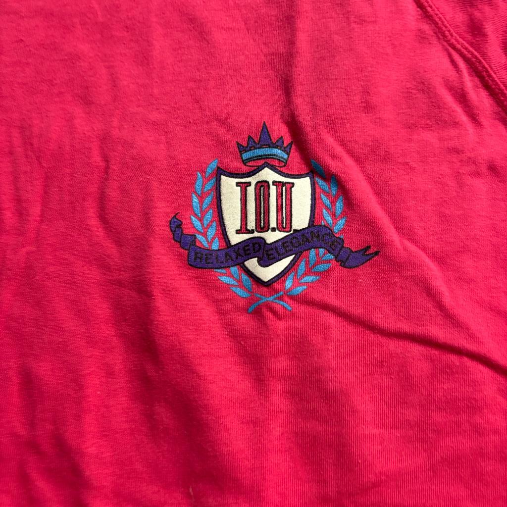 Vintage IOU T-Shirt Mens Large Pink Fashion Network Raglan Single Stitch 1991
