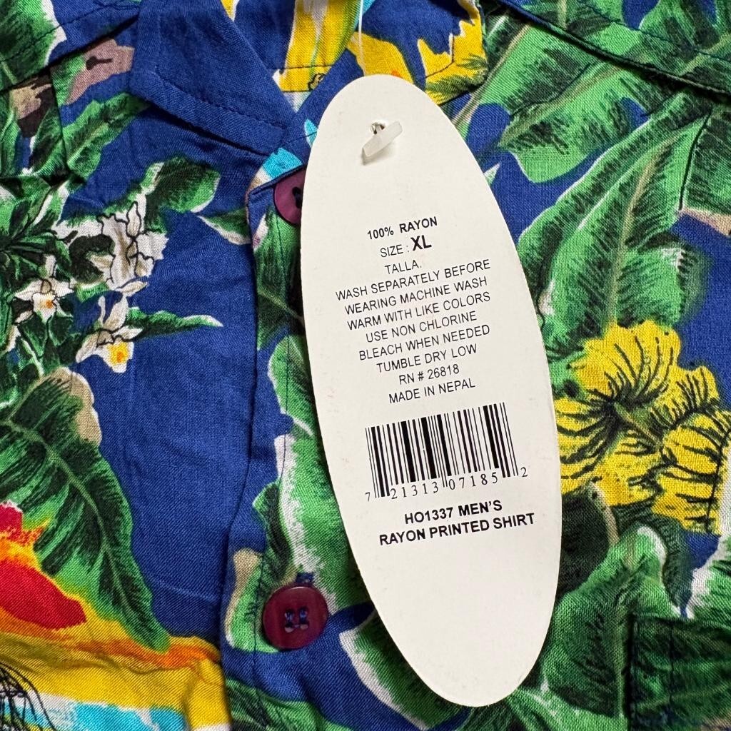 Sunset Highway Hawaiian Shirt Mens XL Blue Rayon Tropical Parrot Sunset Beach