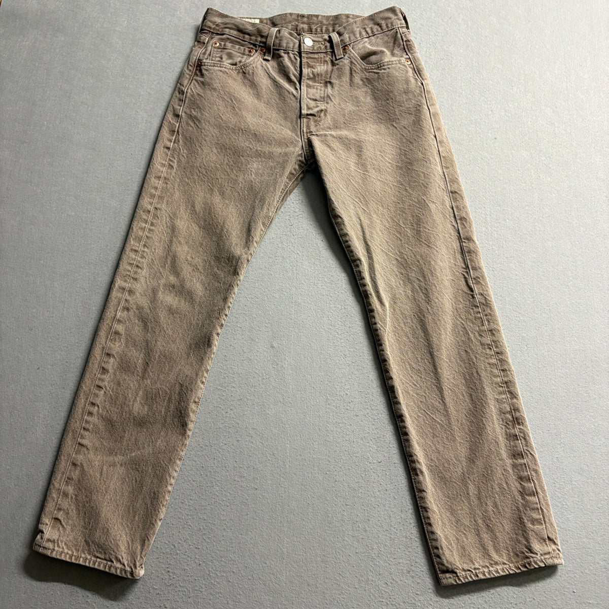 Levi's Premium 501 Original Fit Jeans Mens W30 L30 Brown Beige Denim Button Fly