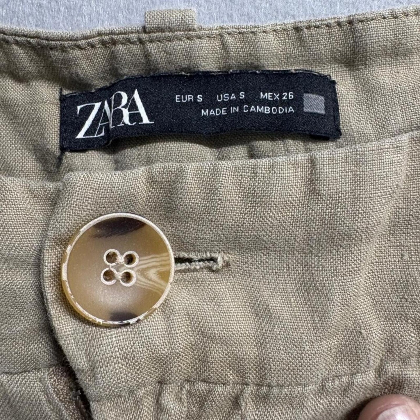 Zara Linen Pants Womens Small Olive Green Wide Leg Pleated High Rise Casual