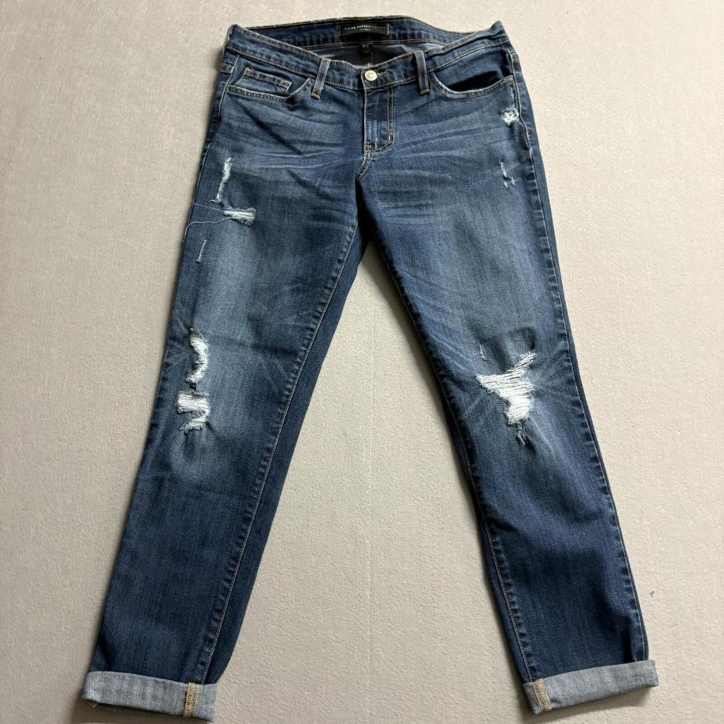 Flying Monkey Platinum Distressed Boyfriend Jeans Womens Size 27 Blue Denim USA