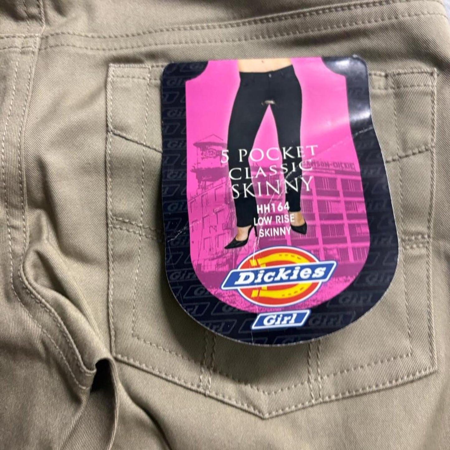 Dickies Girl Low Rise Skinny Pants Womens Size 1 Khaki Beige Stretch Chino NWT