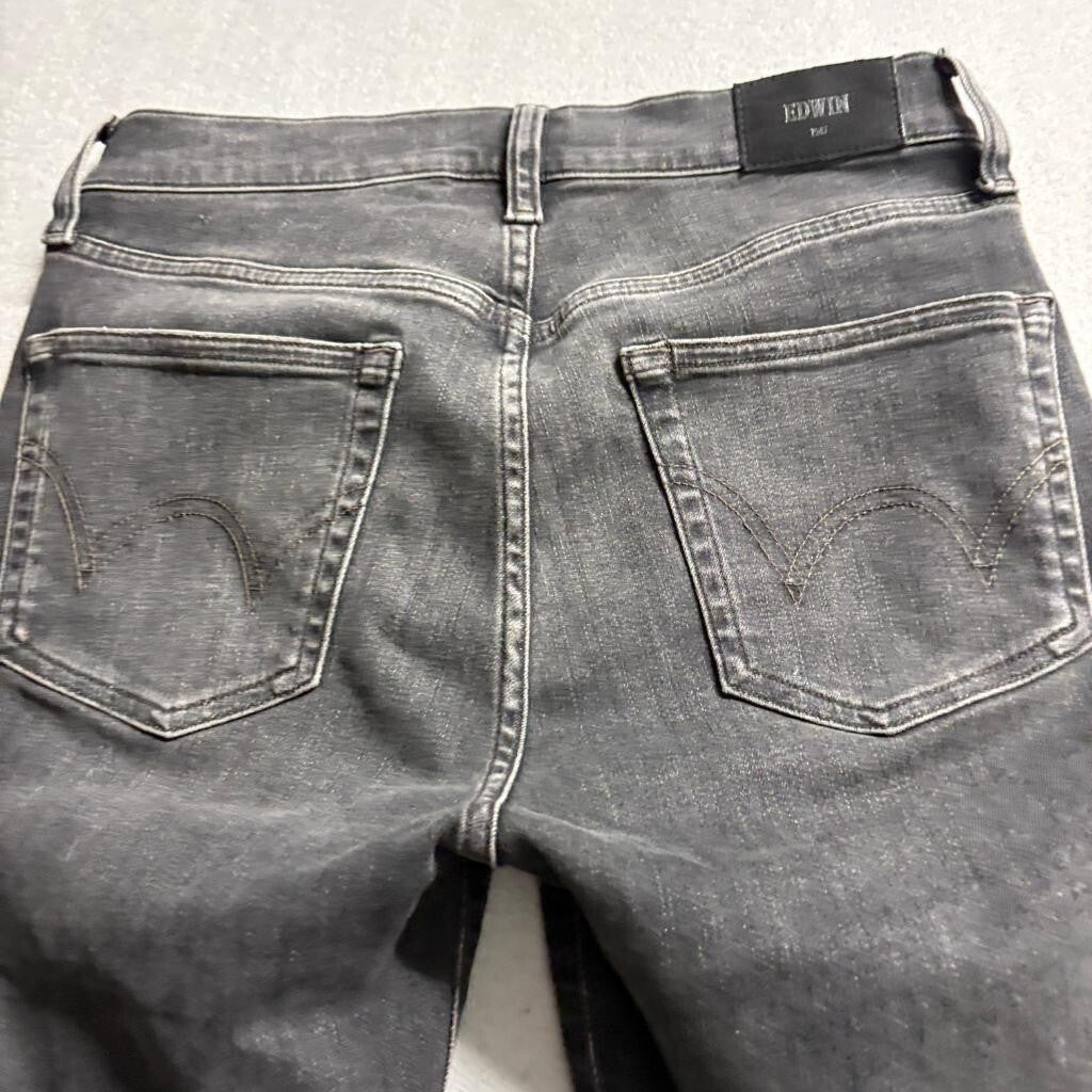 Edwin Pixie 9 Inch Mid Rise Skinny Jeans Womens Size 26 Gray Stretch Denim