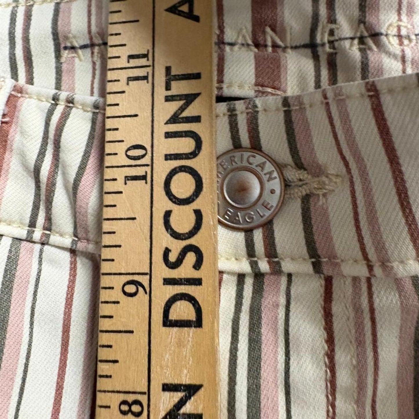 American Eagle Striped Jeans Womens 10 Regular Skinny Stretch Cream Brown Pink