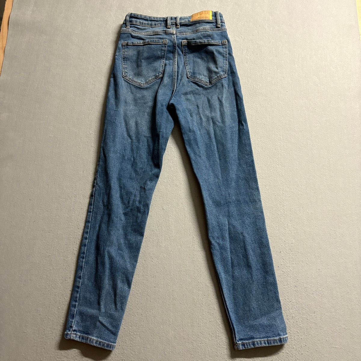 Stradivarius Womens High Waist Mom Jeans Blue Denim Slim Tapered Size US 4 26x28