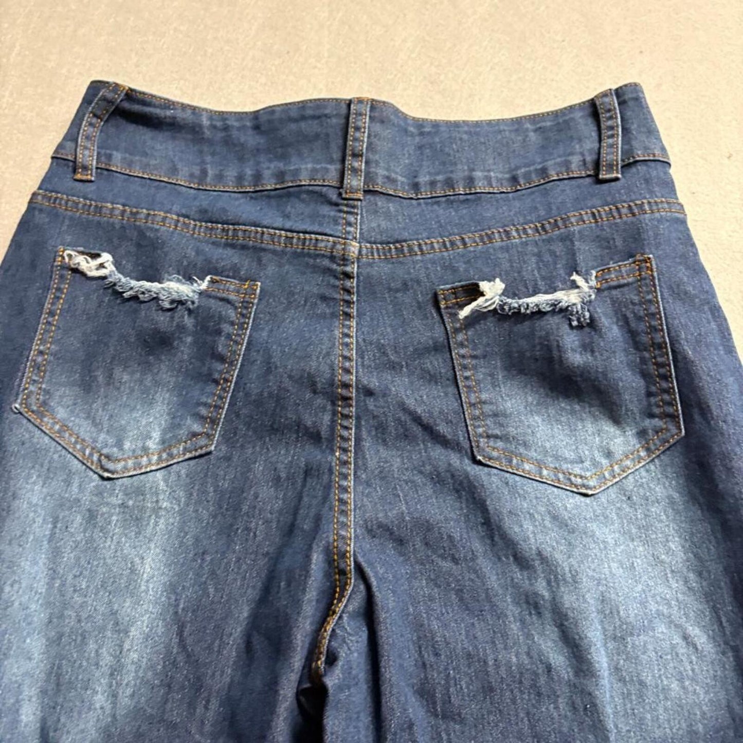Unbranded Womens High Rise Wide Leg Flare Jeans Blue Denim Frayed Hem Size