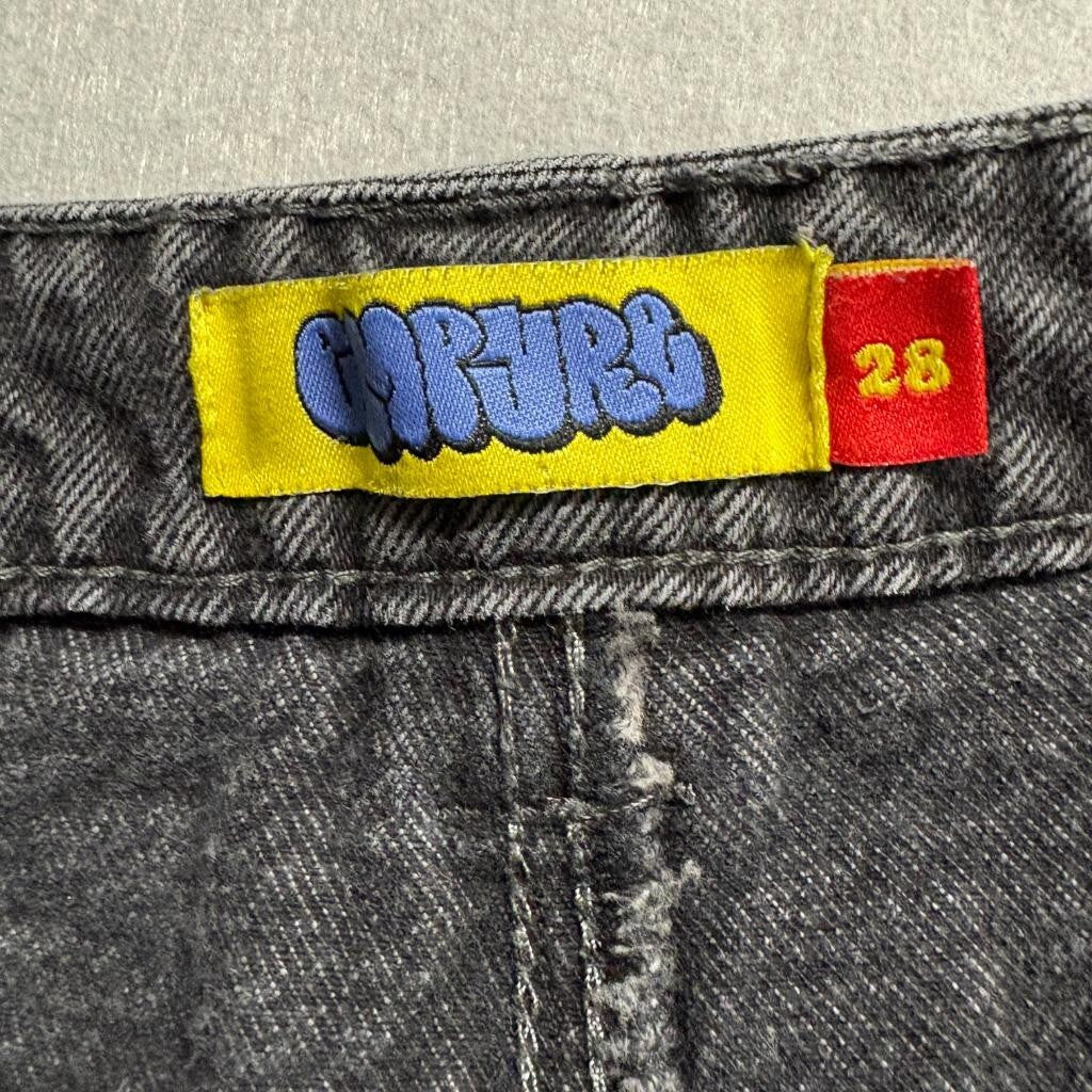 Grip Rap Jeans Womens 28 Black Denim Wide Leg Baggy Skate Y2K Grunge