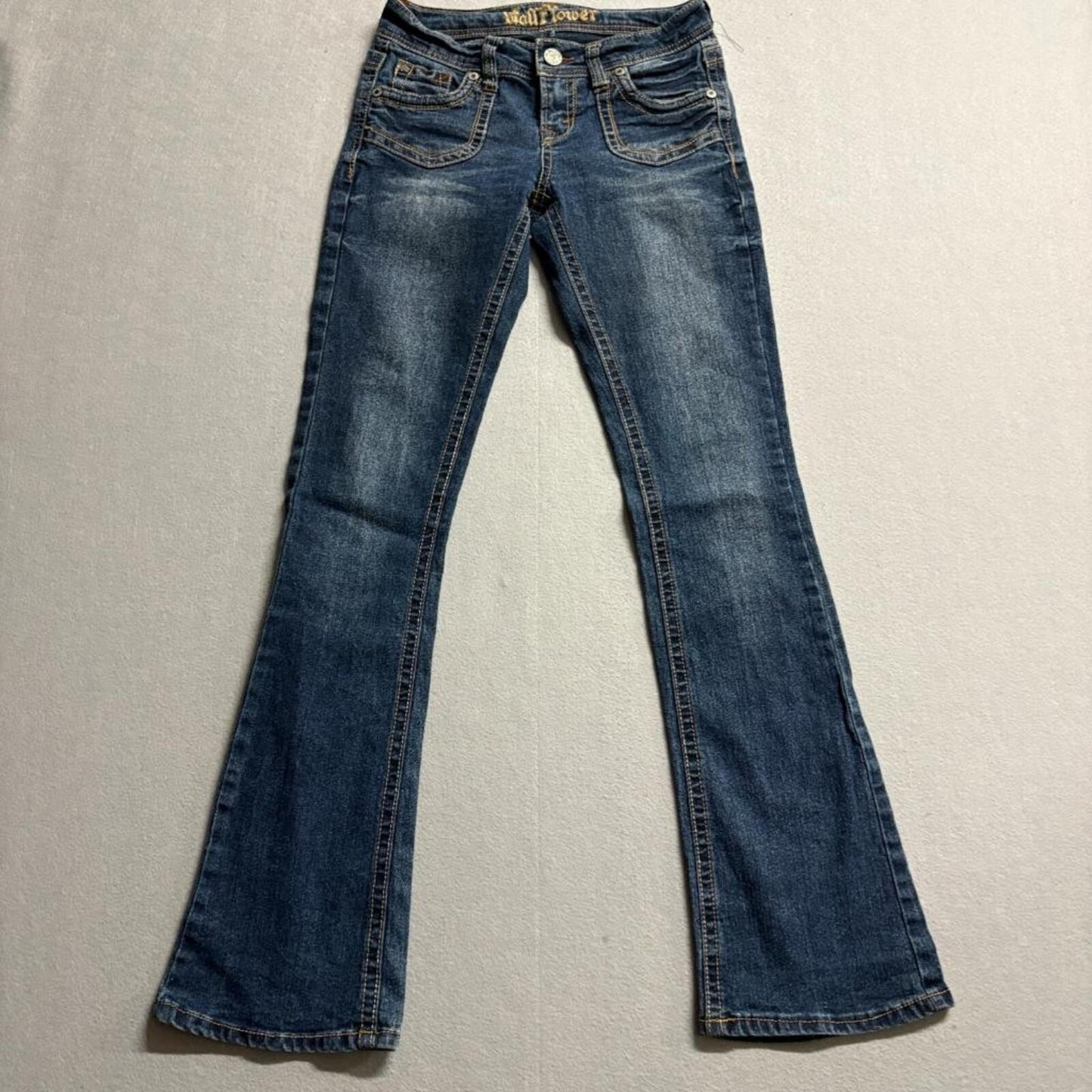 WallFlower Bootcut Jeans Womens Size 3 Blue Denim Embellished Flap Pocket