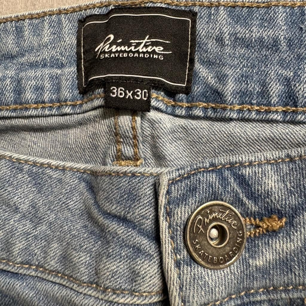 Primitive Skateboarding Jeans Mens 36x30 Blue Denim Stretch Skateboard Pants