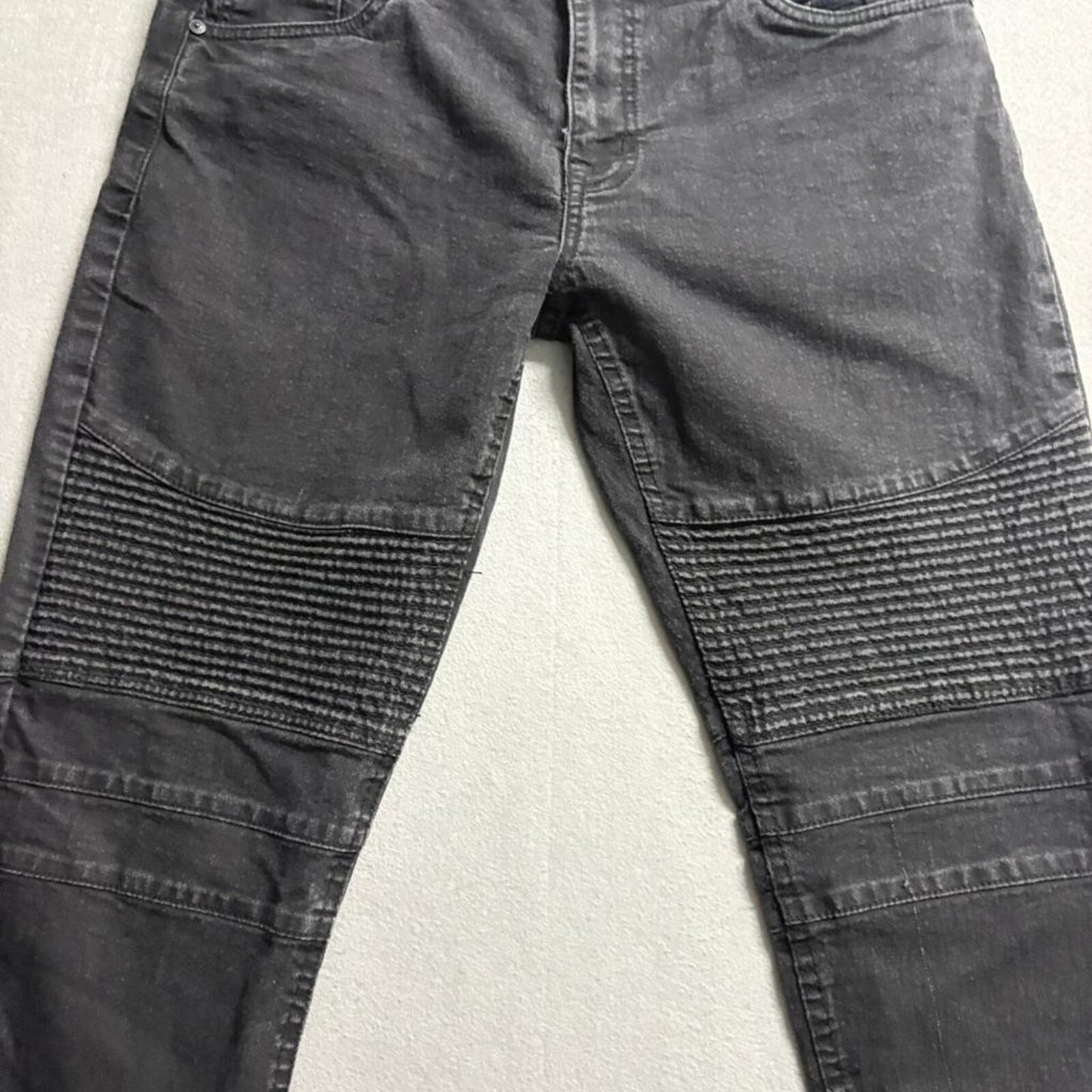Raw X Moto Jeans Mens 34x30 Black Denim Biker Ribbed Panel Stretch Slim Fit