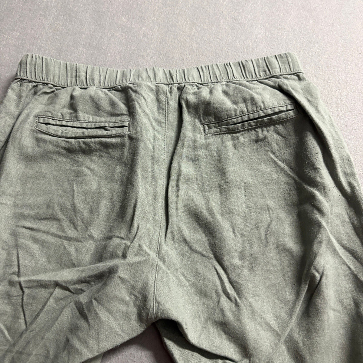 Roxy Linen Blend Pants Womens Large Green Drawstring Elastic Waist Roll Tab Hem