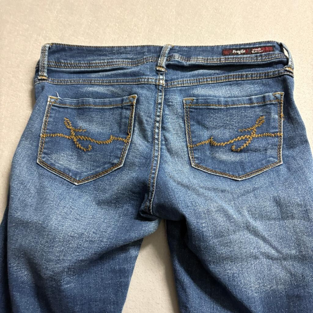 Fragile Blue Jeans Womens Skinny Straight Blue Denim Jeans Size 26 Inseam 26