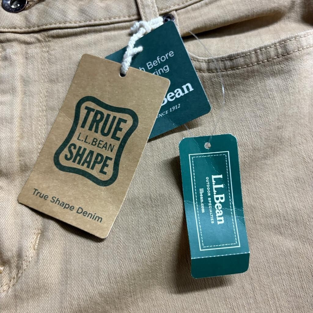 LL Bean True Shape Denim Jeans Womens 14 MT Tan Classic Fit Straight Leg NWT