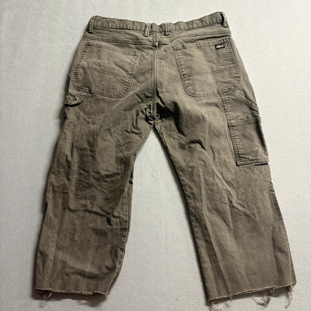 Genuine Dickies Mens Carpenter Pants 36x20 Cut Off Crop Raw Hem Brown Workwear
