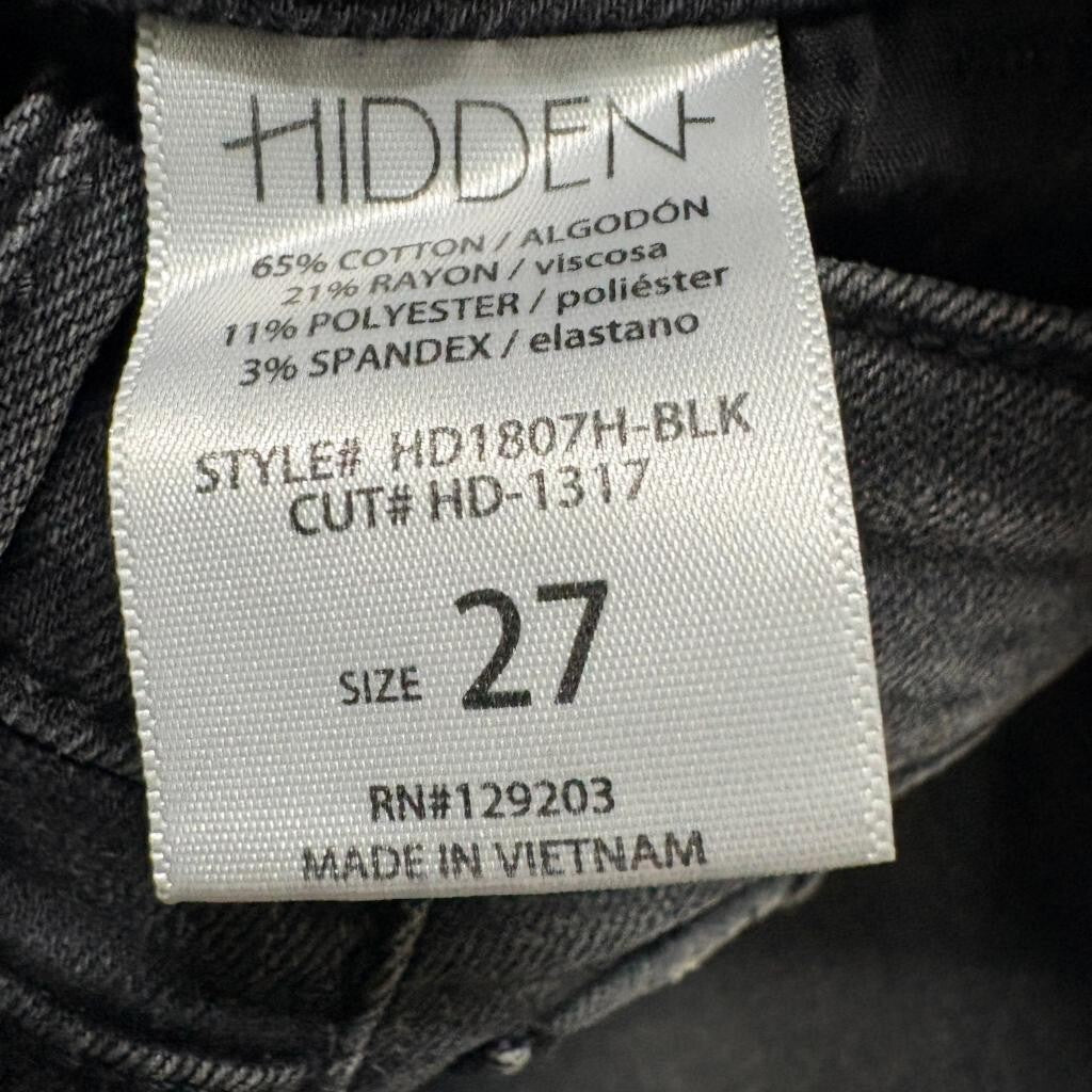 Hidden Jeans Womens 27 Black Distressed Knee Skinny High Rise Raw Hem Stretch