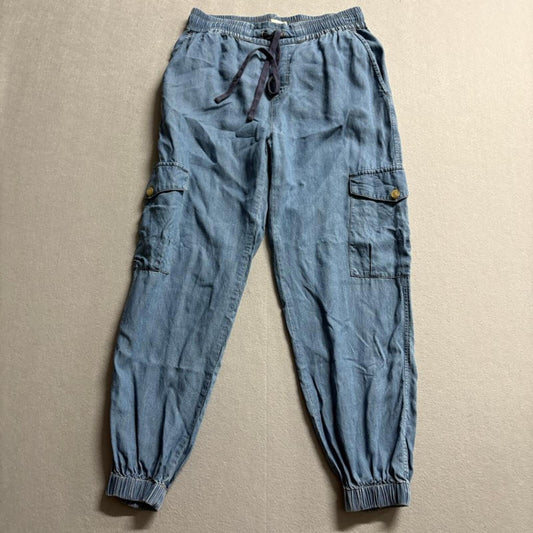 Malibu Bum Womens Blue Tencel Denim Cargo Jogger Pants Size S Drawstring Waist