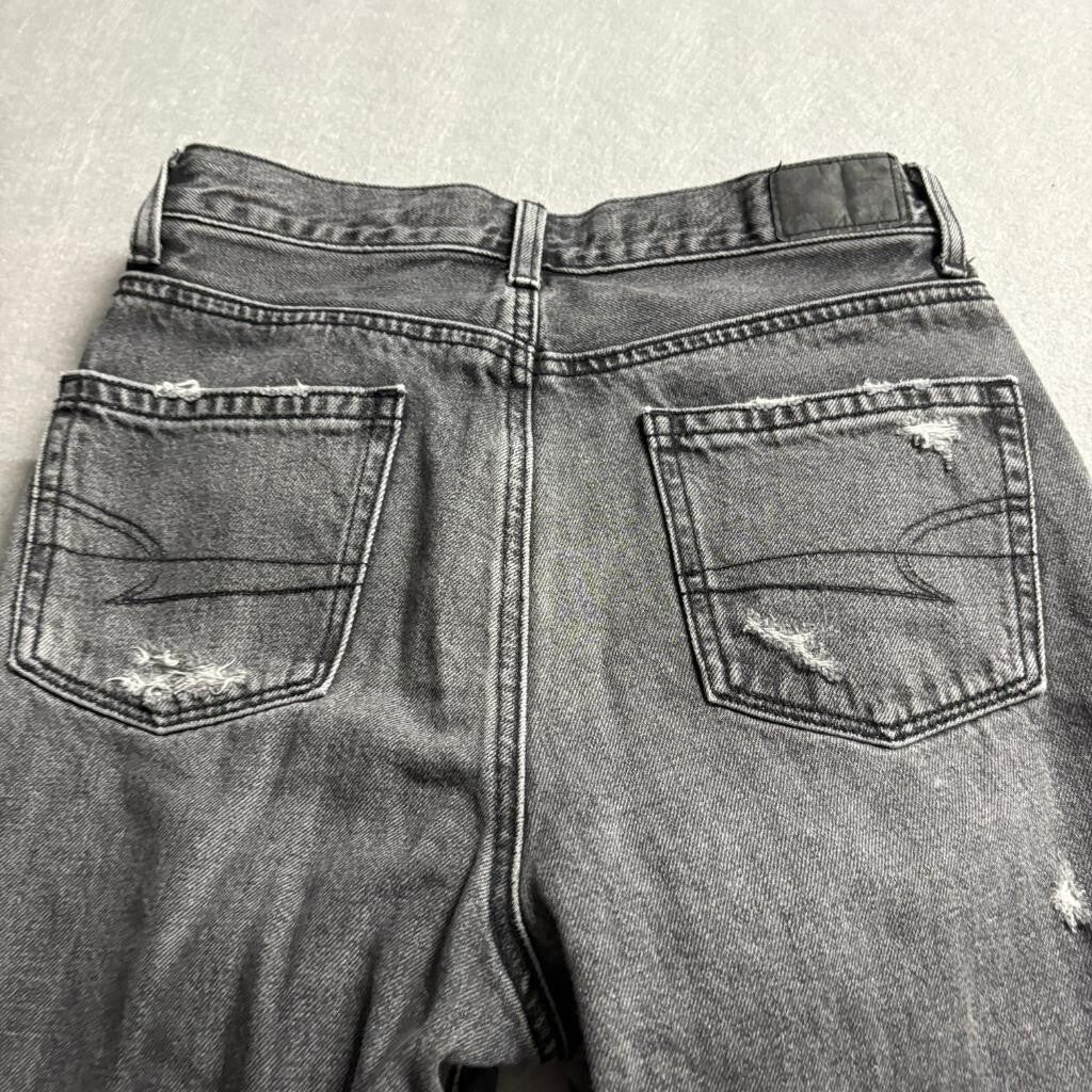 American Eagle Mom Jeans Womens Size 0 Gray Denim Distressed Ripped High Rise