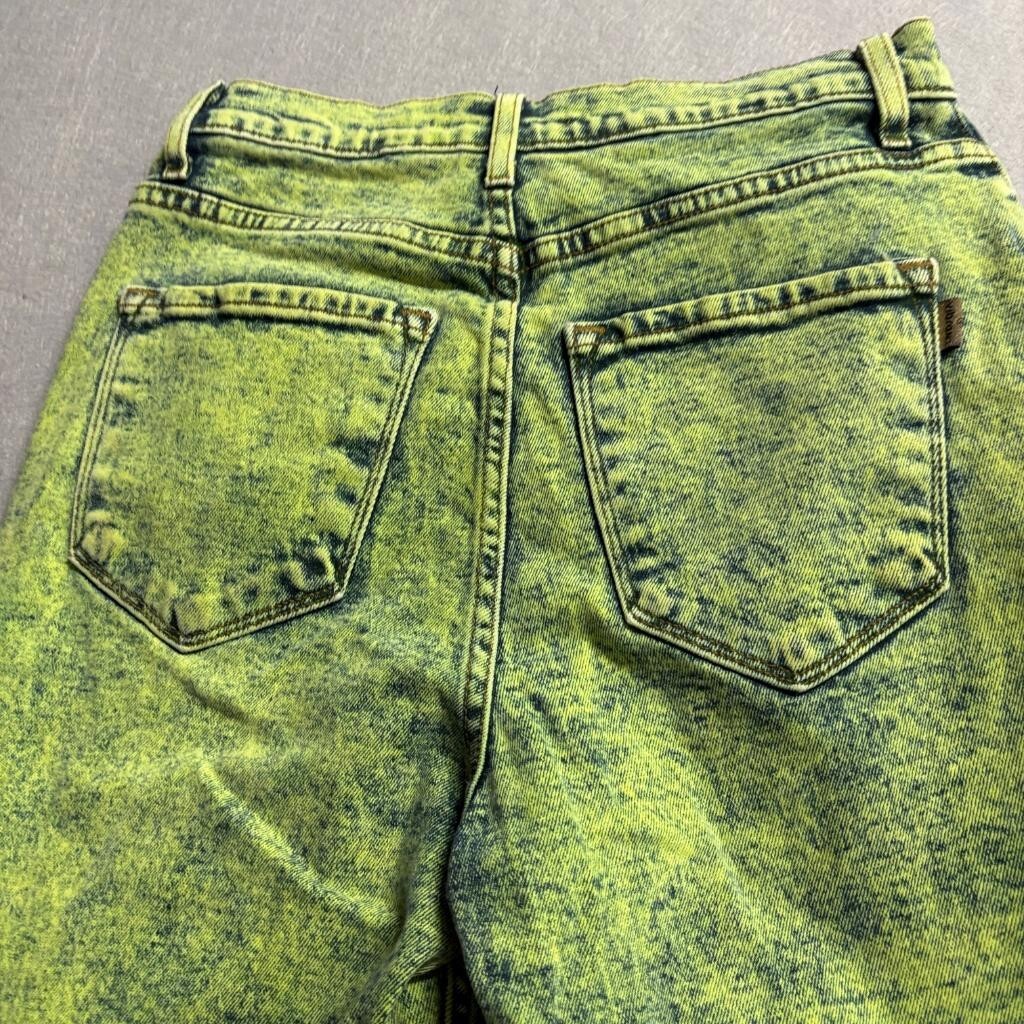 Vibrant M.I.U. Jeans Womens 9 W28 Green Acid Wash High Rise Mom Tapered Leg USA
