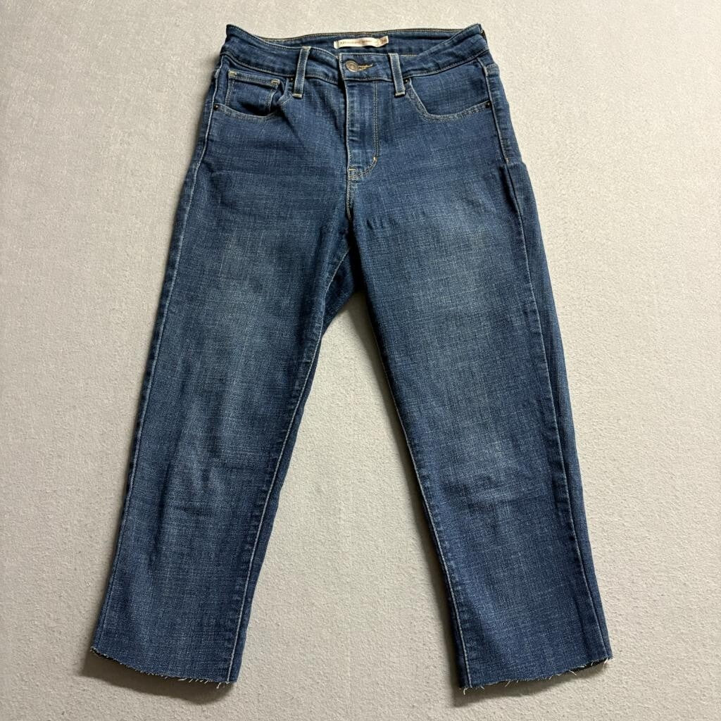 Levis 721 High Rise Skinny Jeans Womens 26 Blue Denim Raw Hem Cropped