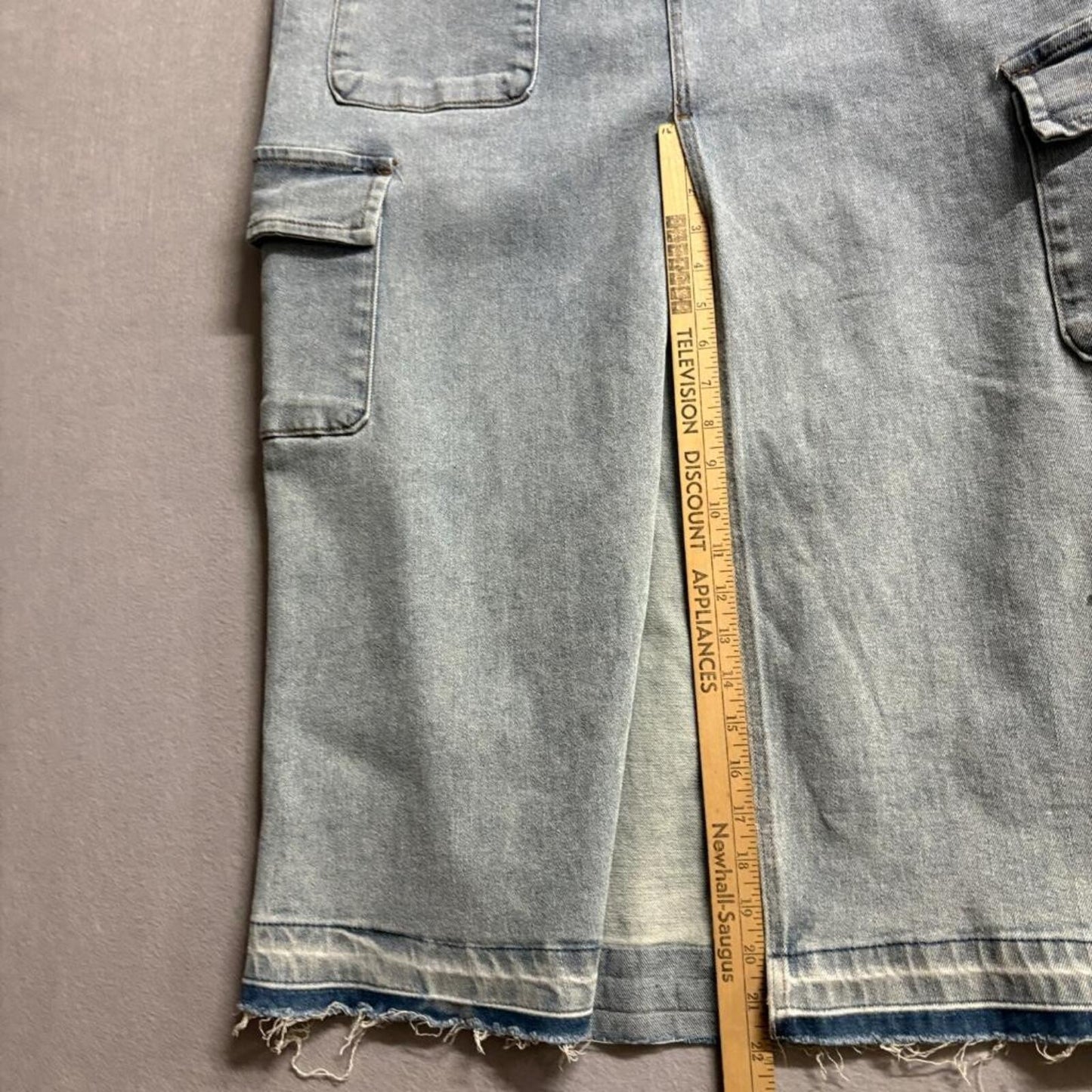 Tinseltown Denim Cargo Maxi Skirt Womens Size 11/30 Blue High Rise Raw Hem New