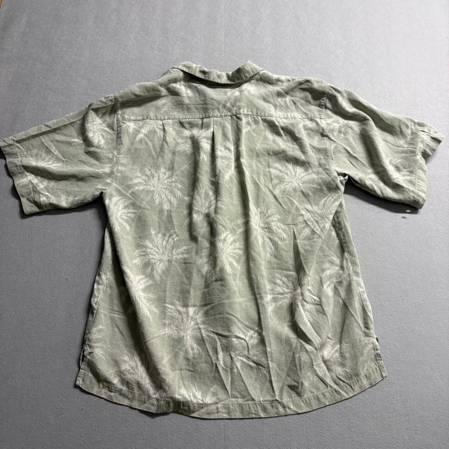 Jamaica Jaxx Silk Hawaiian Shirt Mens Medium Green Palm Tree Camp Button Up