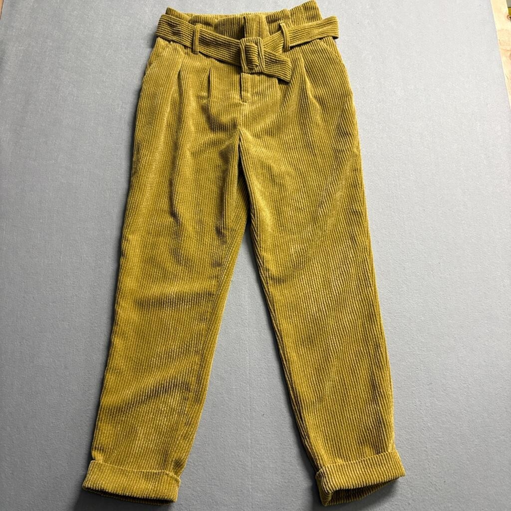 Wild Fable Corduroy Pants Womens 6 Yellow Gold High Rise Belted Tapered Pleated