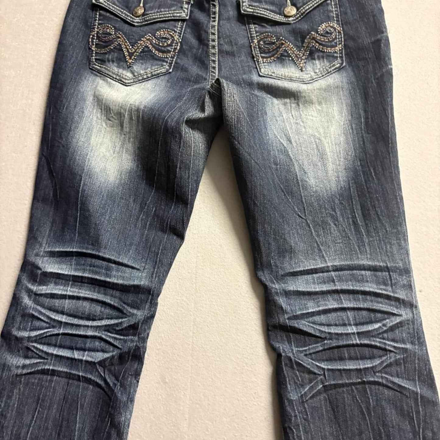 Love Nation Jeans Womens 12 Blue Denim Bootcut Thick Stitch Embroidered Pockets