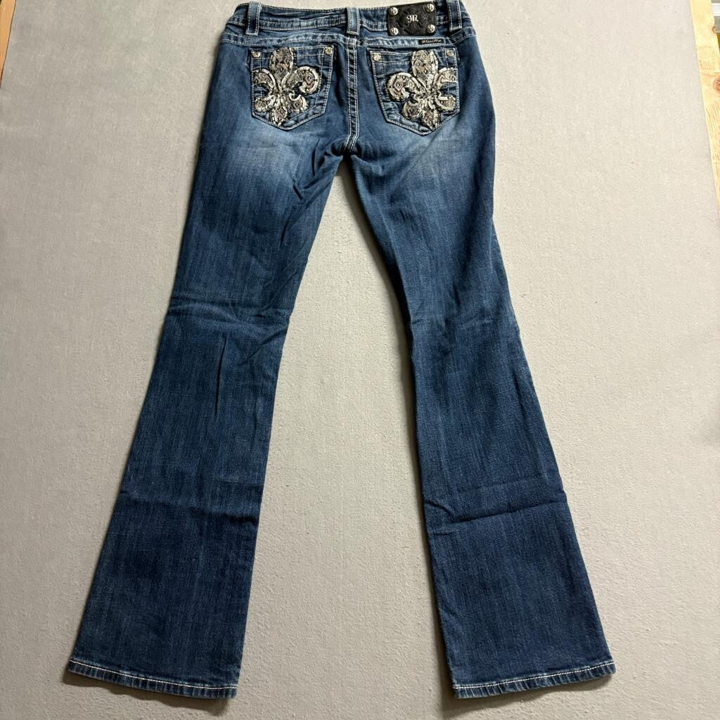 Miss Me Signature Bootcut Jeans Womens Size 30 Dark Wash Fleur De Lis