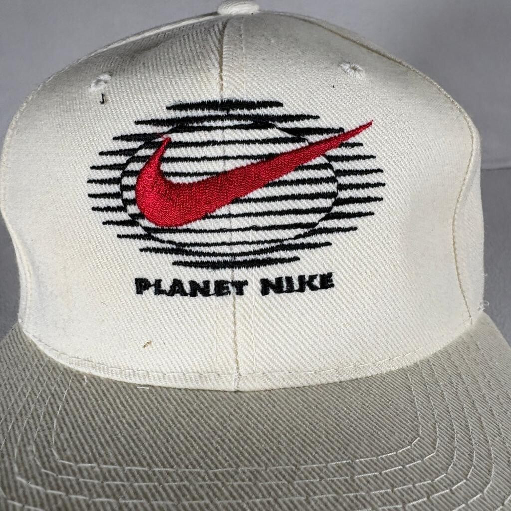 Vintage Planet Nike Snapback Hat Cream Green Under Brim Wool Blend Cap Made