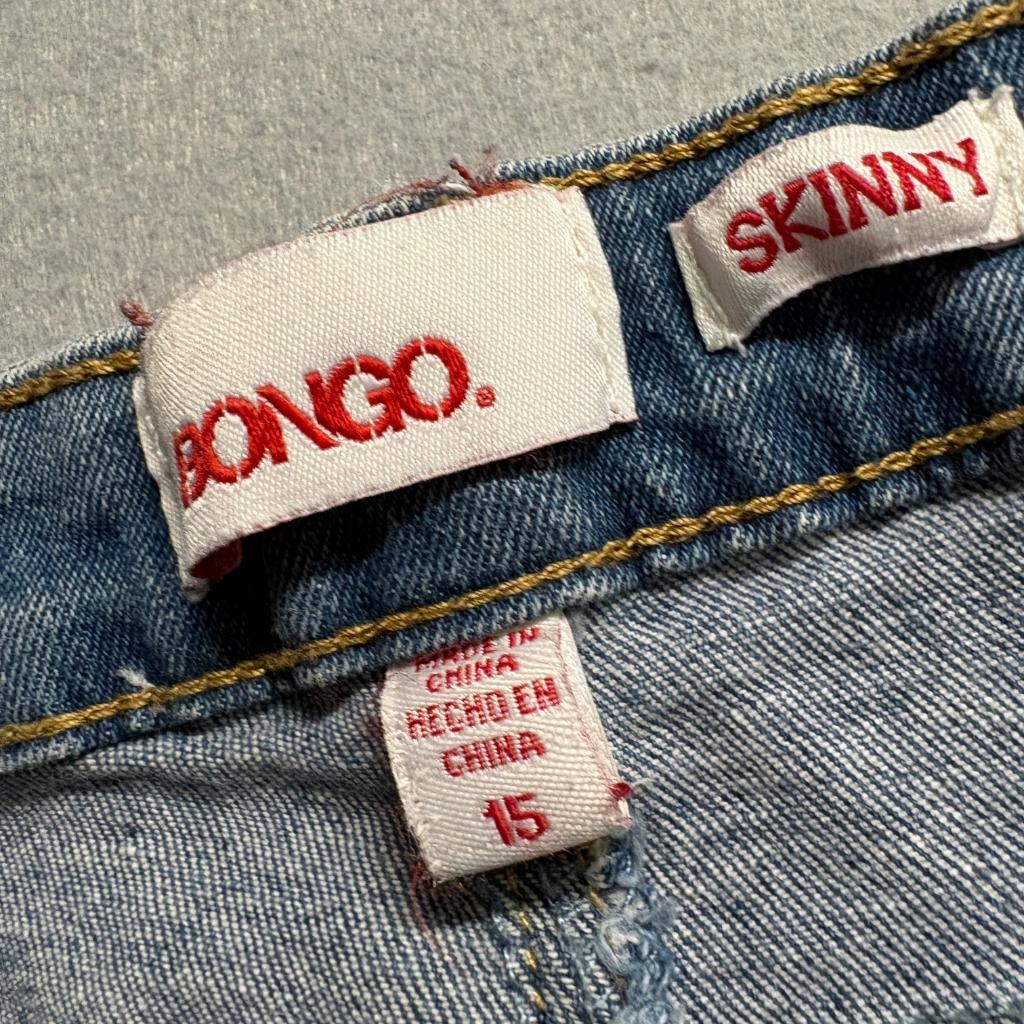 Bongo Skinny Jeans Womens Size 15 Blue Denim Embellished Rhinestone Raw Hem