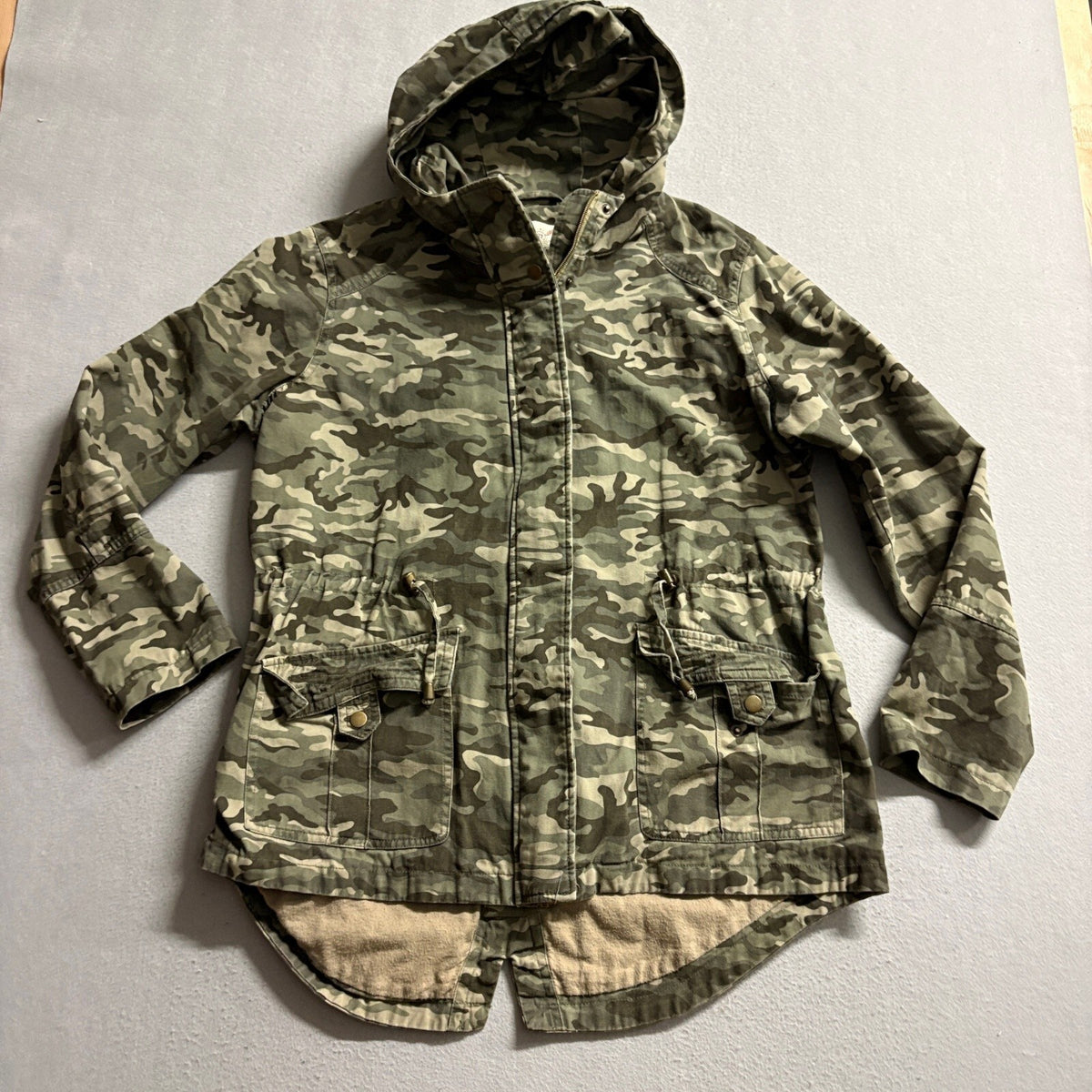 Faded Glory Camo Utility Jacket Womens XL Green Camouflage Hooded Parka Coat