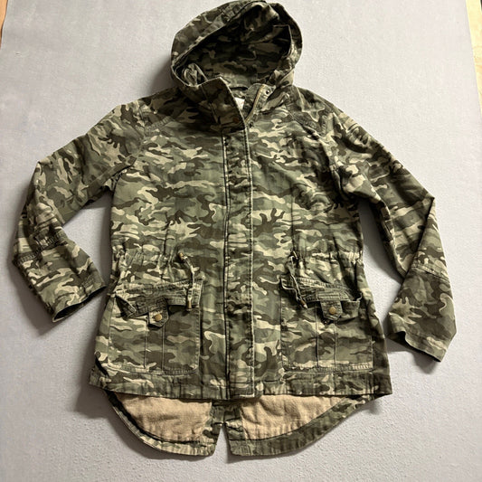 Faded Glory Camo Utility Jacket Womens XL Green Camouflage Hooded Parka Coat