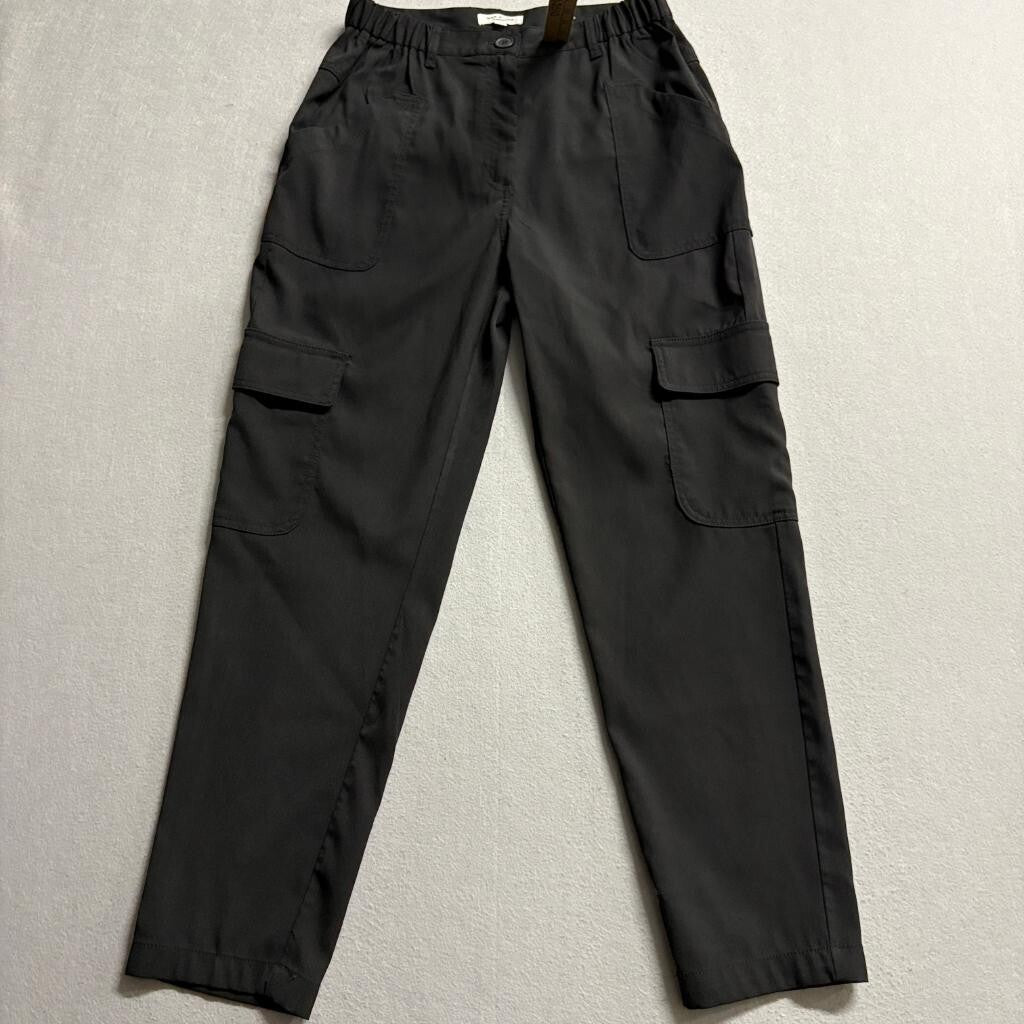 Max Studio London Womens Small Black Cargo Pants Elastic Waist Stretch Pockets