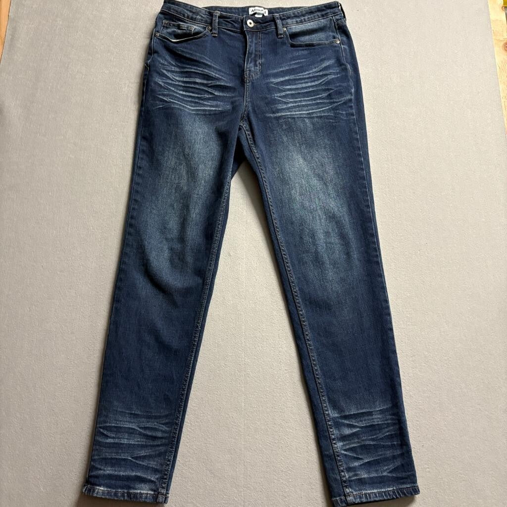 Abound Womens Blue Denim Jeans Size 32 Stretch Straight Leg Dark Wash