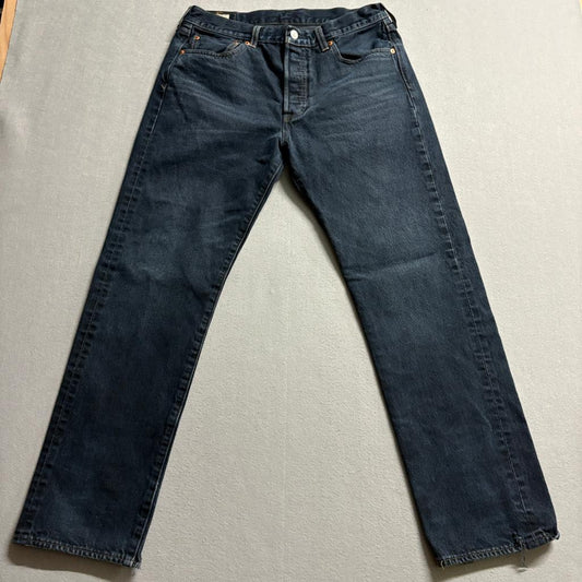 Levis Premium 501 Original Fit Jeans Mens 34x32 Dark Wash Button Fly Blue Denim