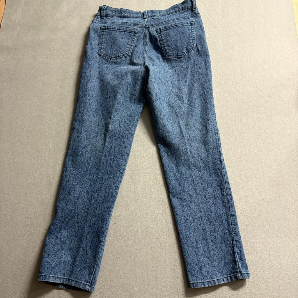 Gloria Vanderbilt Amanda Jeans Womens 10 Blue Paisley Print Denim Straight Leg