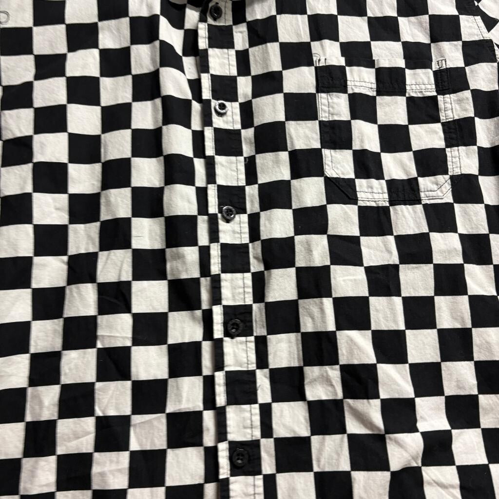 Rude Checkerboard Short Sleeve Button Up Shirt Mens XL Black White Ska Punk Emo