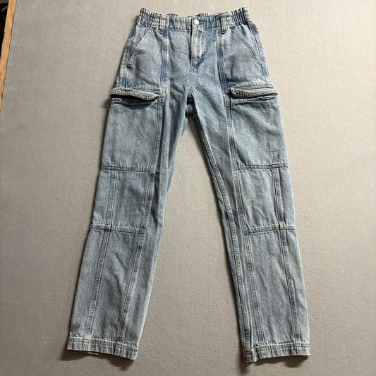 RSQ Cargo Jeans Womens 27 Light Wash Denim High Rise Elastic Waist Utility Pants
