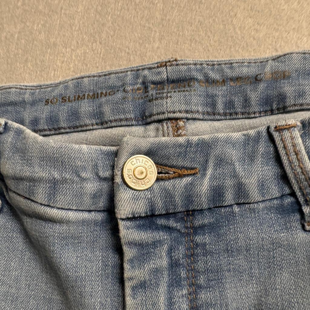Chicos So Slimming Girlfriend Slim Leg Crop Jeans Womens Blue Denim Side Stripe