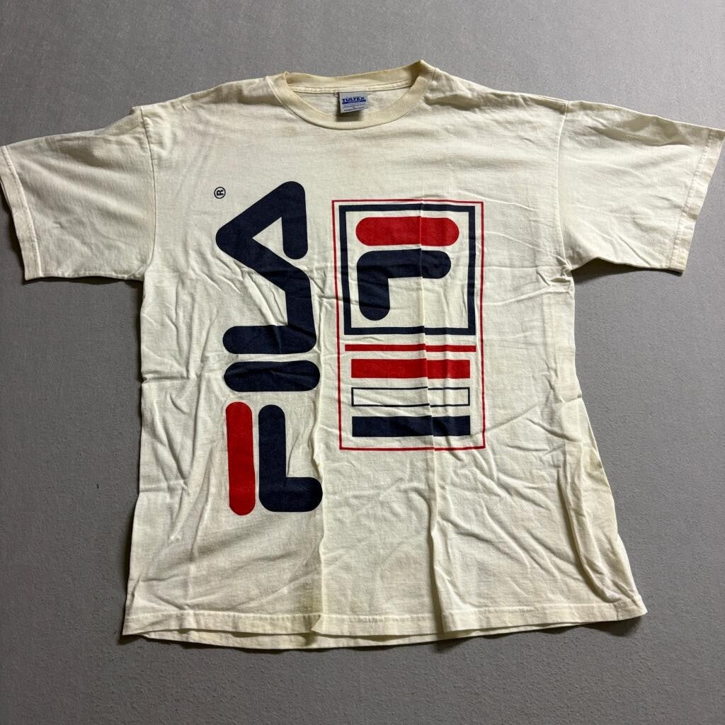 Vintage Fila T Shirt Mens XL Cream Tultex Single Stitch Graphic Tee Made in