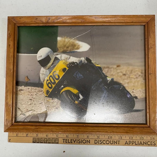 Vintage Motorcycle Racing Action Photograph Framed Sportbike Rider 606 Arai