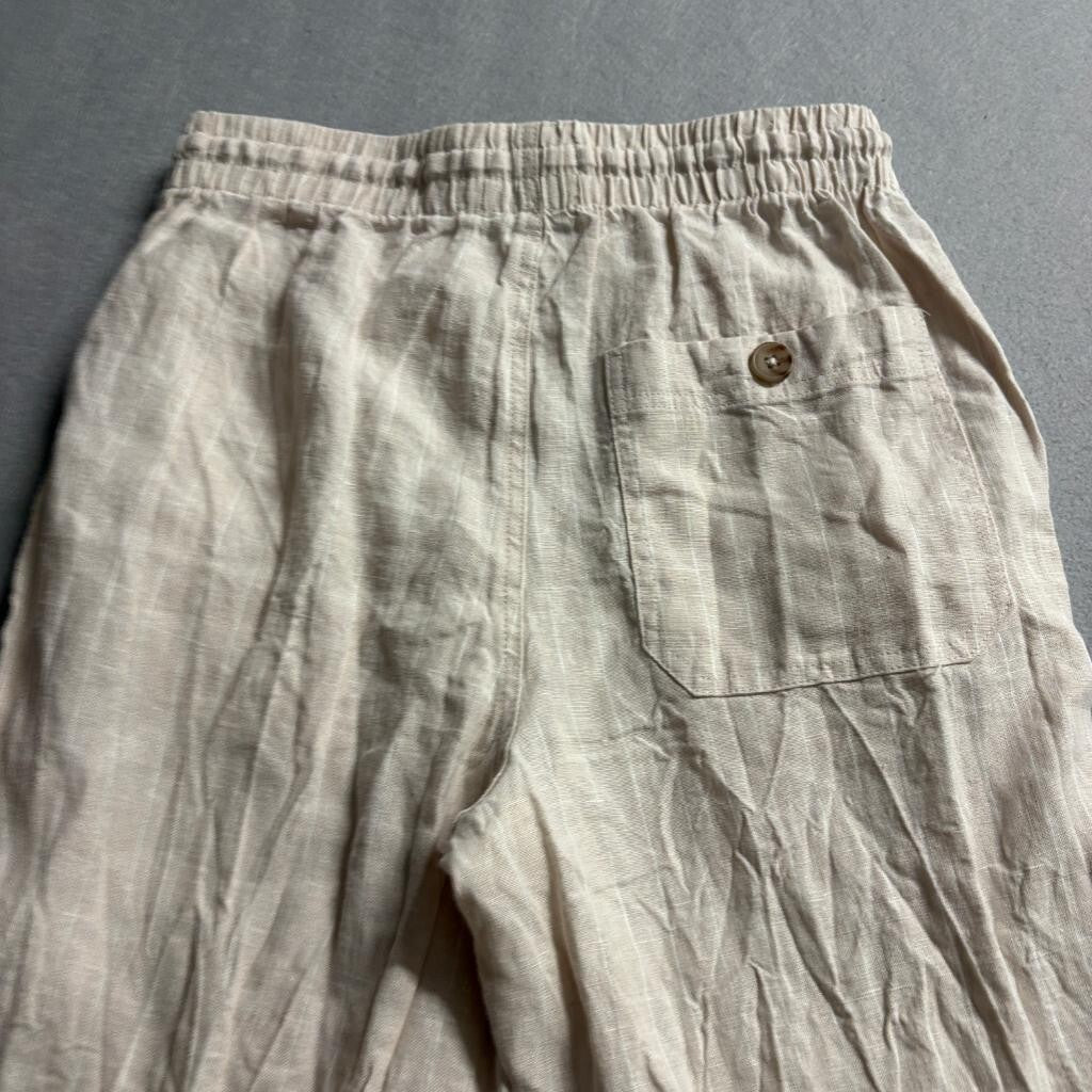 Cotton On Women's 100% Linen Pants Size S Beige Drawstring Waist Casual