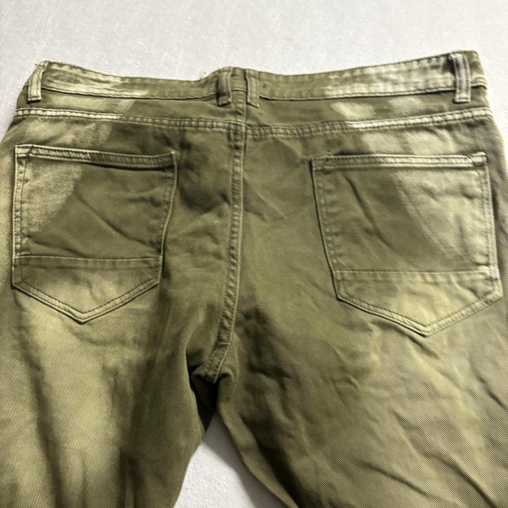 Smoke Rise Mens Moto Biker Jeans Olive Green Distressed Ribbed Size 40x32