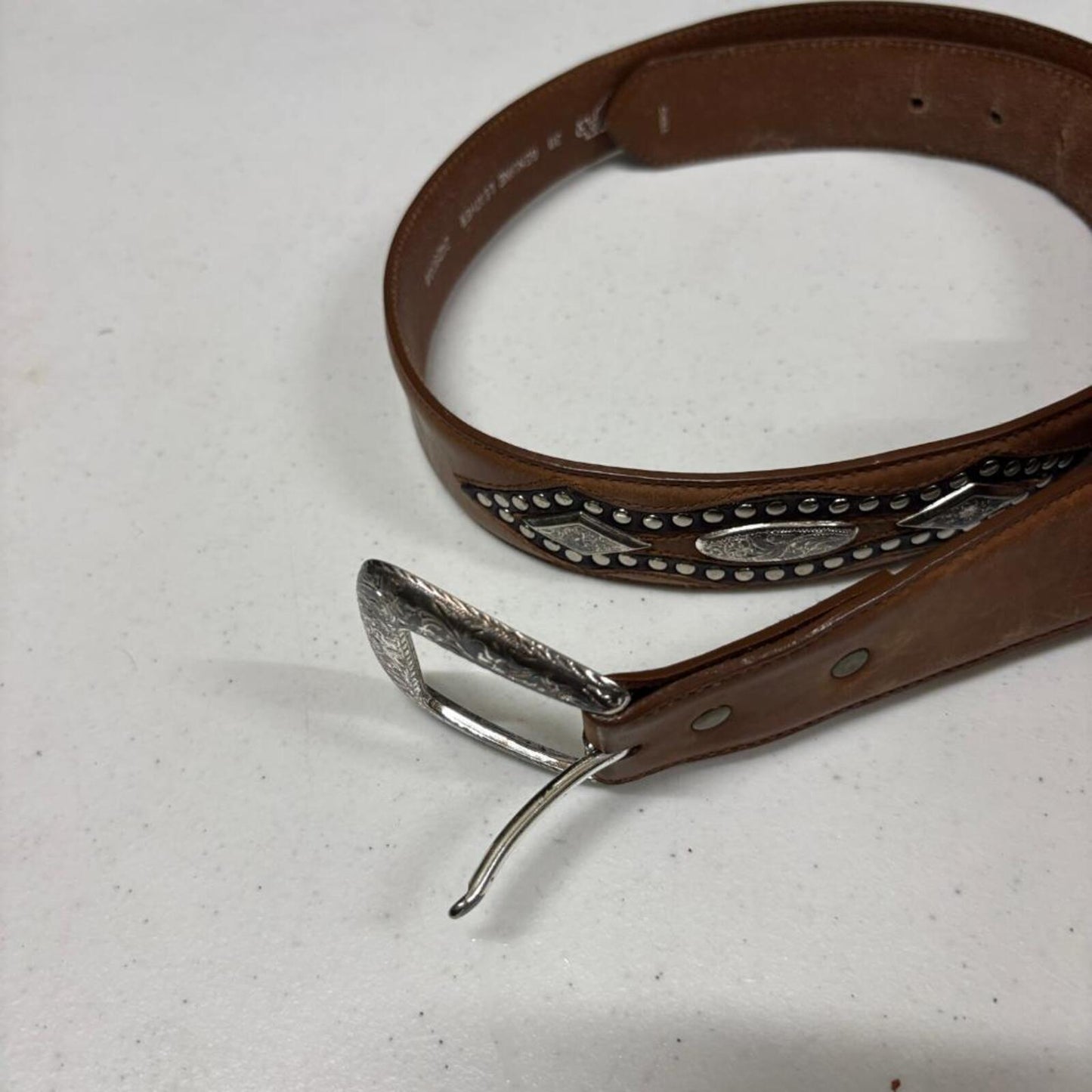 Nocona Belt Co Womens Brown Leather Western Belt Size 38 Studded Silver Buckle