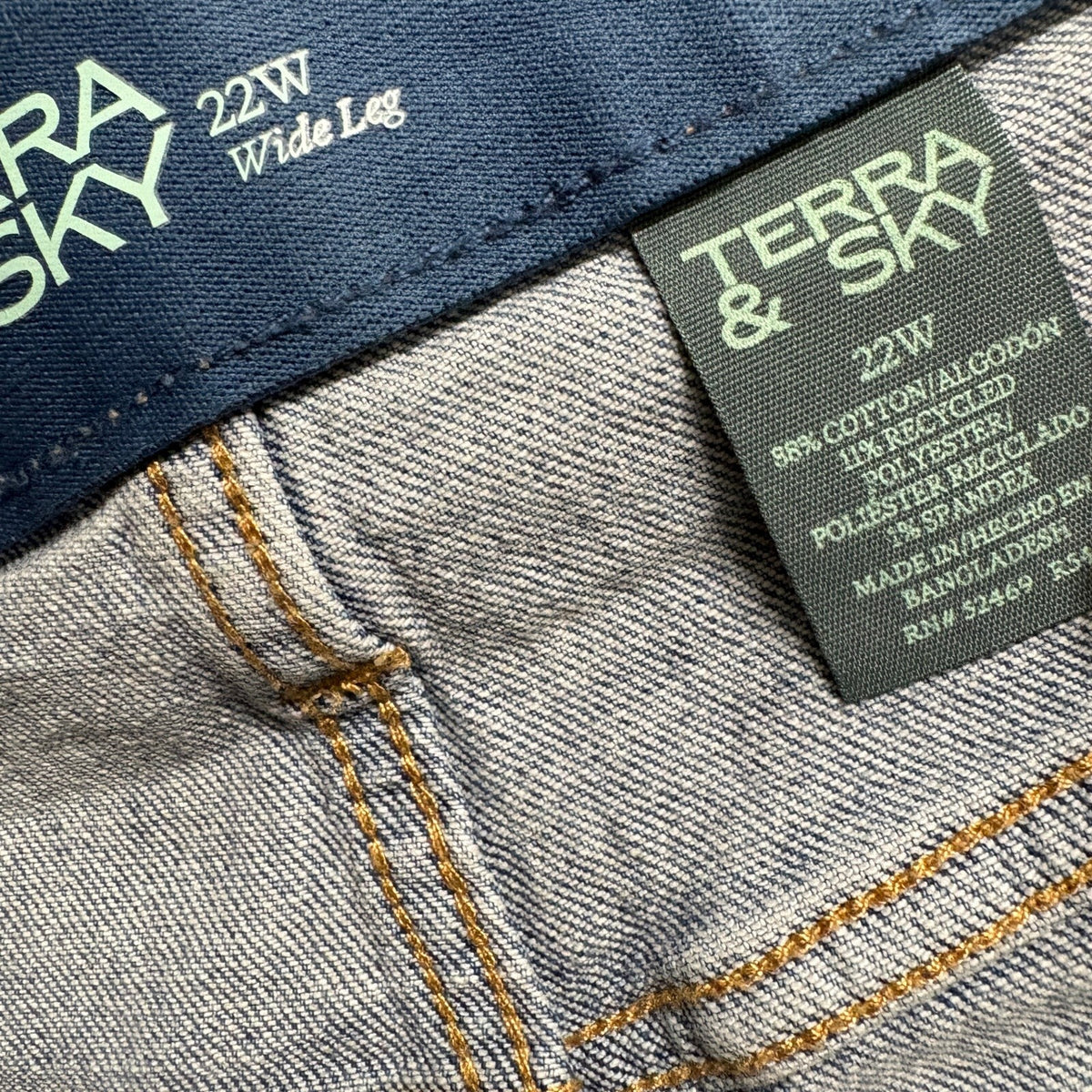 Terra & Sky Womens Wide Leg Ankle Jeans Sz 22W Blue Raw Hem High Rise Stretch - Photo 5