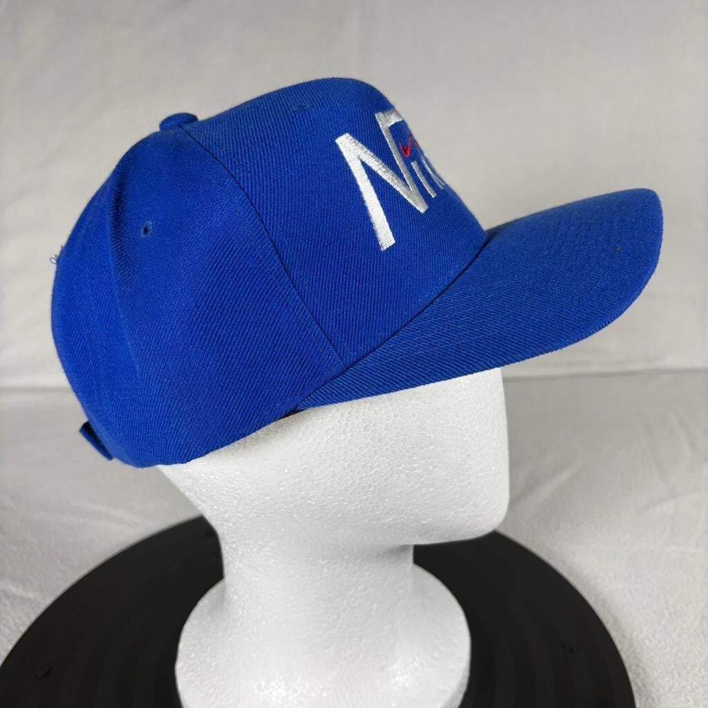 Vintage Nike Spell Out Swoosh Hat Mens Blue Wool Blend Snapback Cap