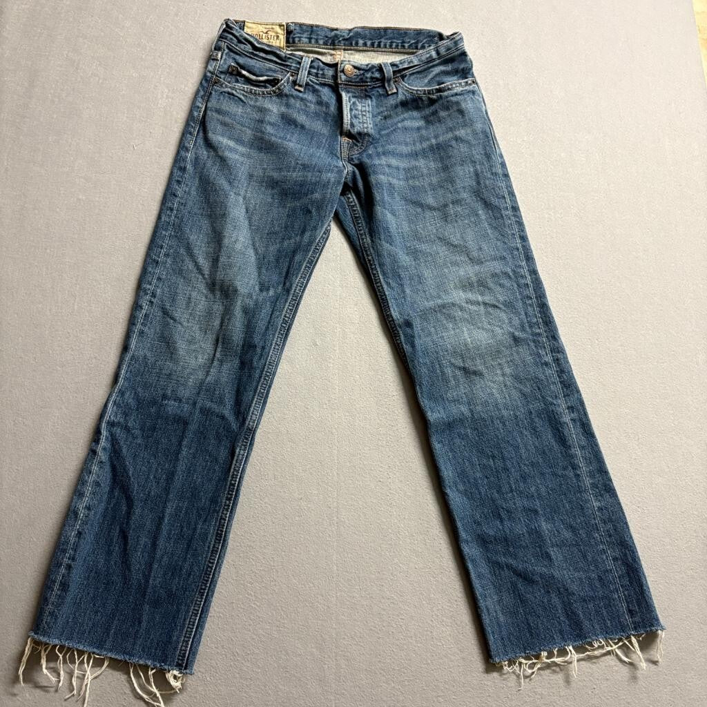 Hollister Classic Straight Jeans Womens 30x30 Blue Denim Raw Hem Button Fly